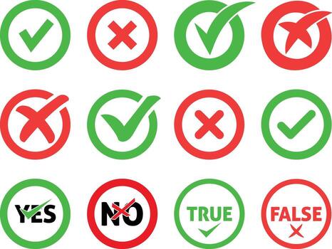 True or False Icon, Right and Wrong Check Mark Symbol Set vector
