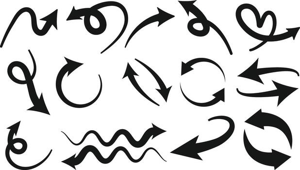 Hand Drawn Arrow Icons Set, Directional Sign, Up and Down, Right and Left Arrow Set, Navigational Symbol, Rotation Icon, Redo, Undo, Refresh, Reload etc. vector