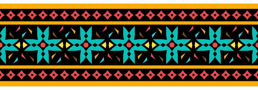 Aztec geometric textile pattern in oriental style with navajo ethnic border. vector