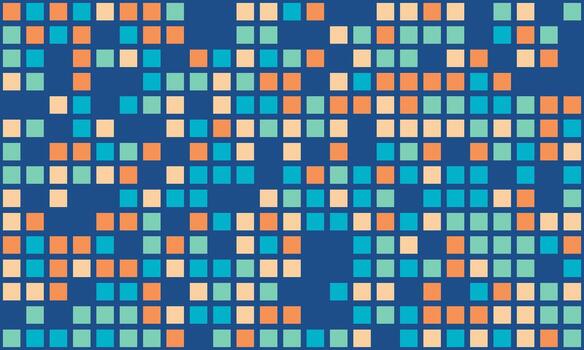 Abstract pixelated pattern in teal, orange, and beige on a navy blue background. Perfect for website banners, tech presentations, or modern design projects. vector