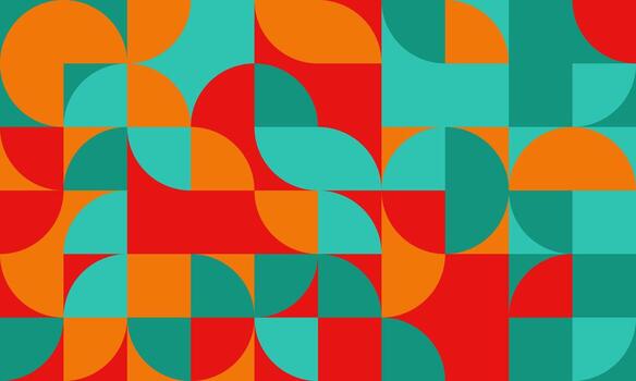 vibrante geométrico modelo presentando negrita rojo, verde azulado, y naranja semicírculos y cuadrícula. ideal para moderno diseños, sitio web antecedentes, textil huellas dactilares, y marca. vector