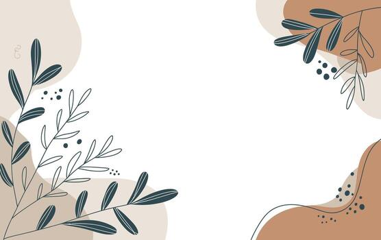 botánico marco con hojas y resumen formas en beige antecedentes vector