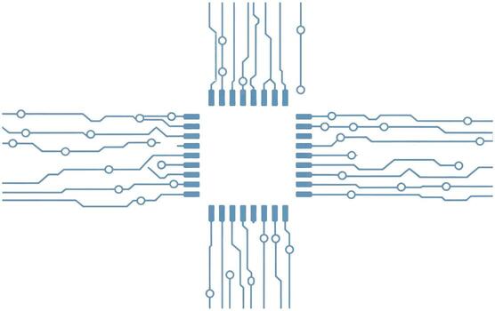 A detailed circuit board design with a central processor vector