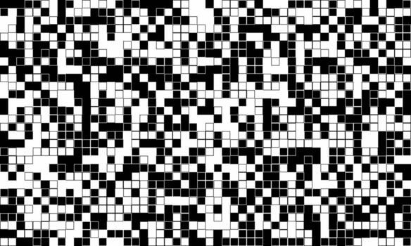 Abstract monochrome pixel art background. A chaotic yet visually compelling mosaic of black and white squares, perfect for tech, data, or digital concepts. vector