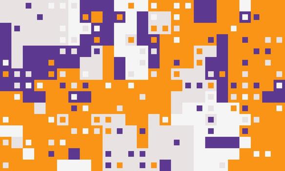 Abstract geometric pattern. Vibrant orange, purple, and gray squares create a dynamic, pixelated texture. Ideal for backgrounds, websites, presentations, and modern design projects. vector