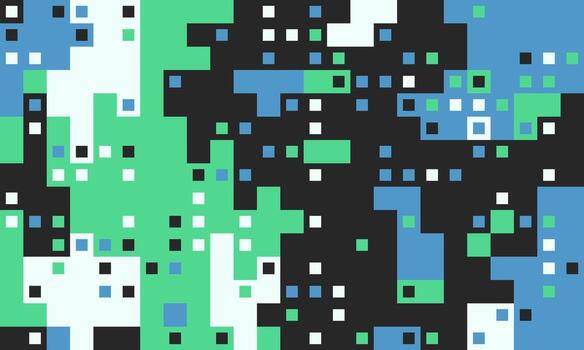 resumen píxel Arte antecedentes. vibrante verde, azul, y blanco cuadrícula en un negro fondo crear un dinámica, energético diseño, Perfecto para tecnología, juego de azar, o moderno presentaciones vector