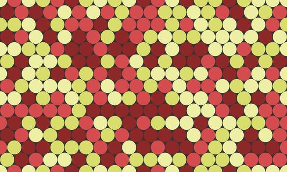 Abstract geometric pattern featuring a vibrant mosaic of red and yellow circles, creating a dynamic, textured design. Ideal for backgrounds, textiles, and digital projects. vector