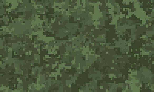 Abstract digital camouflage pattern. Versatile dark green pixelated texture ideal for backgrounds, website design, military themes, gaming, or fashion. Concealment and blending concept. vector