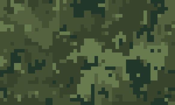 Abstract digital camouflage pattern. Earthy green pixelated texture ideal for backgrounds, military themes, gaming, tech designs, and more. Versatile, modern, and visually engaging. vector