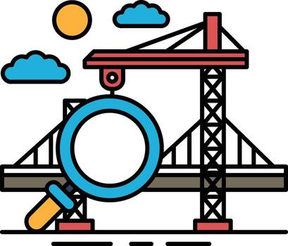 A large crane is seen in the background of a picture of a bridge vector