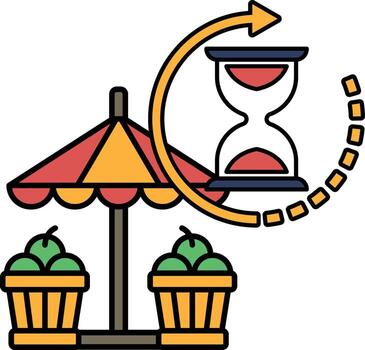 A timepiece is shown with a clock face and a hand pointing to the number 12 vector