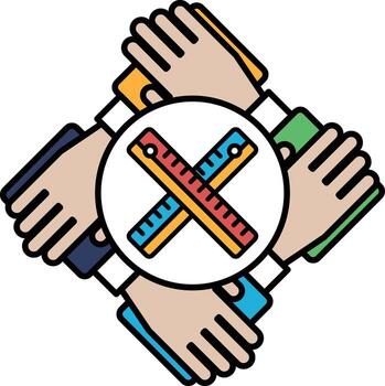 A group of hands holding a ruler with the letters X and Y on it vector