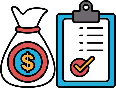 A bag of money and a clipboard with a check mark on it vector