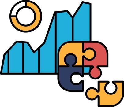 A puzzle with a graph and a circle in the middle vector