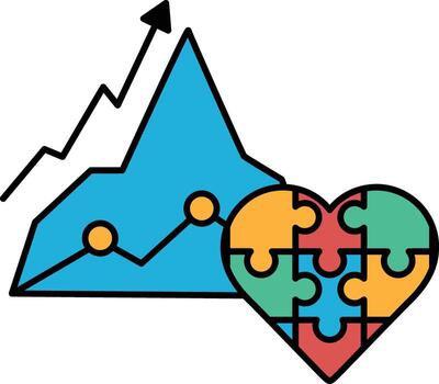 un rompecabezas pedazo corazón con un grafico de un montaña rango en el antecedentes vector