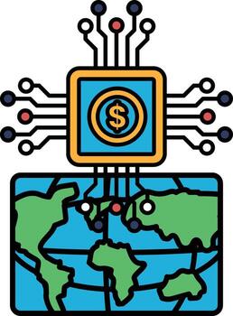 A graphic of a computer chip with a dollar sign on it vector
