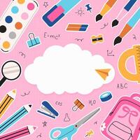 Colorful school supplies on a pink background vector