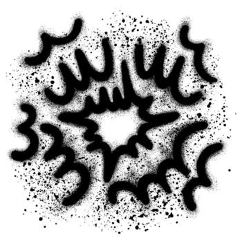 Radial explosion graffiti. Exploding bursts, round explosions cloud and exploded bomb effect with black spray paint for design element vector