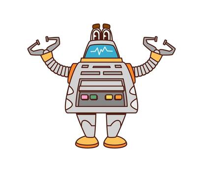 Cartoon groovy robot character with control panel vector
