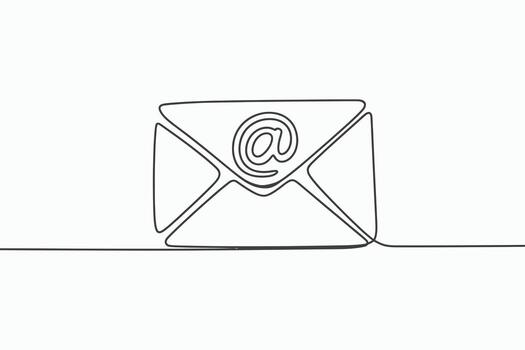 Simple line art envelope with at symbol isolated on white background vector