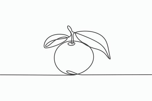 Single line drawing of an apple with leaves isolated on white background vector