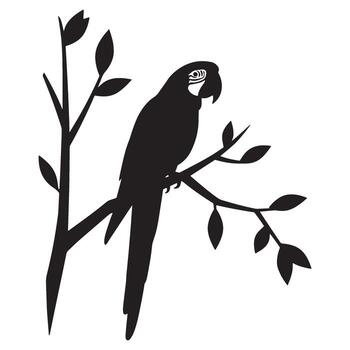 Silhouette of a tropical parrot perched on a tree branch for illustration and design projects vector
