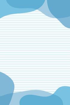 blank, lined sheet of paper with abstract, flowing blue shapes bordering the top and bottom edges vector