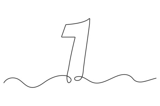 Minimalist one line sketch of number one in abstract outline drawing for creative projects vector