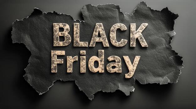 Black Friday Promotion With Torn Paper Effect Revealing Text on a Neutral Background. photo