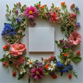 Colorful Flower Arrangement With Blank Space for Text on White Background. photo