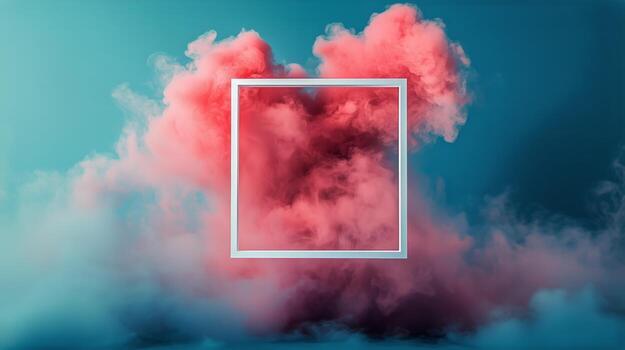 Vibrant Colored Smoke Cloud With a Square Frame in a Surreal Setting. photo