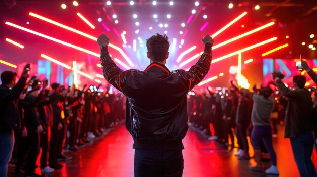 vibrant crowd at concert with dynamic lighting and energy photo