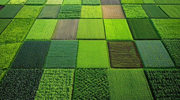 Aerial view of vibrant farmland patterns showcasing lush green fields photo