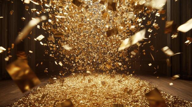 cascada de dorado papel picado creando festivo y lujoso atmósfera foto