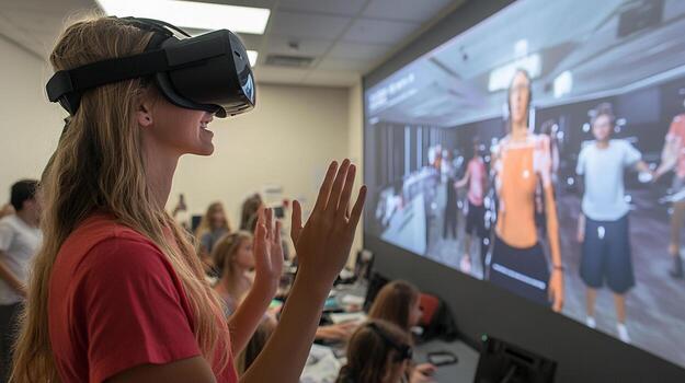 Student using virtual reality technology to enhance learning experience photo
