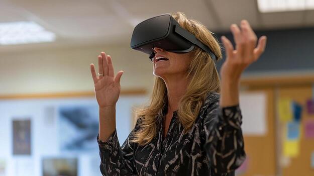 Engaging teacher using virtual reality to enhance student learning experience photo