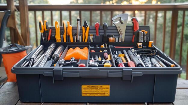 Organized toolbox filled with essential tools for various tasks and projects photo