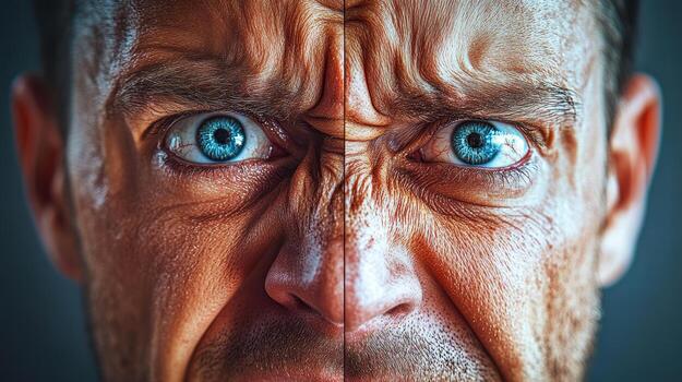 Two images of a man with different expressions photo