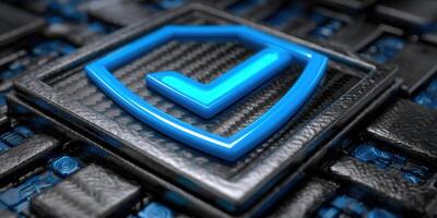 The blue checkmark icon is a symbol of approval and successful validation. photo