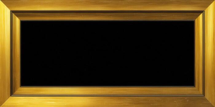 A detailed golden frame with a black empty center. A classic design for artwork display. photo