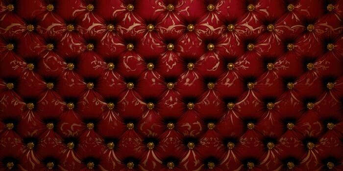 Elegant red quilted fabric background with gold button details, creating a luxurious texture and design. photo