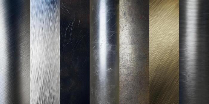 A captivating display of various metal textures with different finishes and visual details. photo