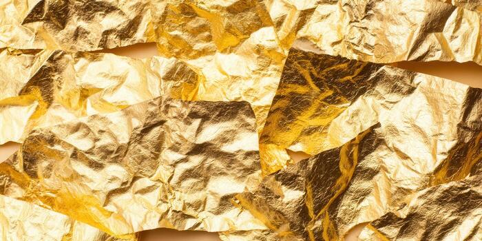 A textured background of golden foil, perfect for adding elegance and luxury to any design. photo