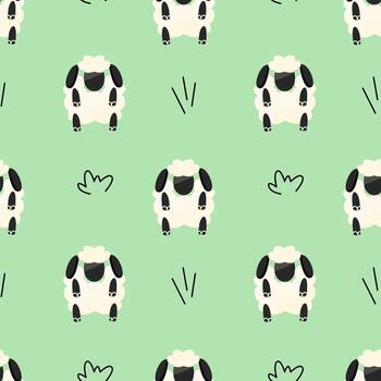 Sheep seamless pattern with green background vector