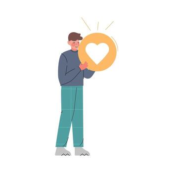 Man Holding Notification Like Sign, Follower Giving Like Expressing Agreement or Approval, Social Media Networking Illustration vector