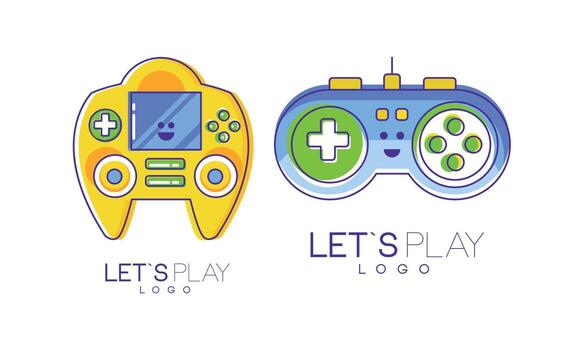 Lets Play Logo Collection, Game Controller, Computer Games Label Templates Design Illustration vector