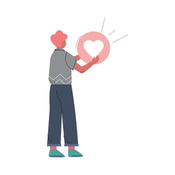 Boy Showing Notification Like, Guy Follower Giving Like Expressing Agreement or Approval, Social Media Networking Concept Illustration vector