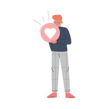 Guy Showing Notification Like, Boy Follower Giving Like Expressing Agreement, Social Media Networking Illustration vector