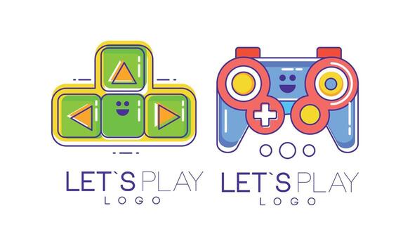 Lets Play Logo Design Templates Set, Game Console Labels, Computer Game Signs Illustration vector