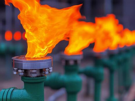 fuego ardiente desde gas tubería en industrial configuración, blanco aislar antecedentes foto